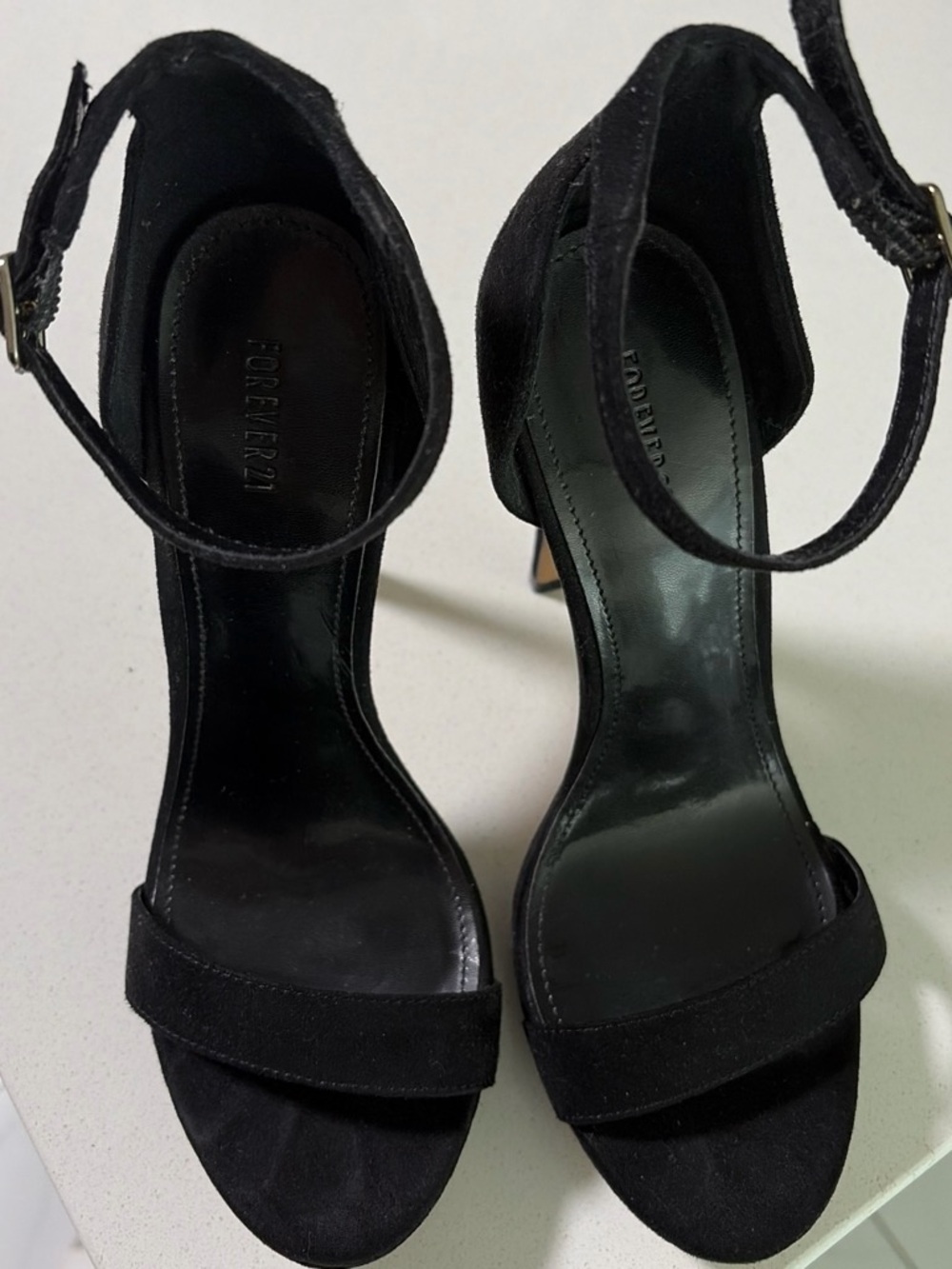 Forever 21 Black Open-Toe Ankle-Strap Heels